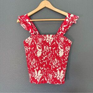 Old Navy Red and White Floral Crop Top